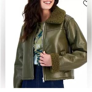 Maralyn & Me Olive Green Faux Leather Jacket - DTM Shearling Jacket - Brand New